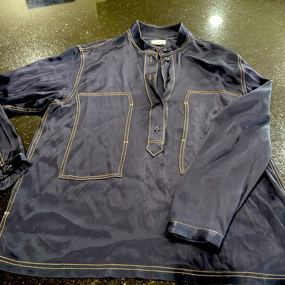 CLOSED navy blue satin looking long sleeve blouse